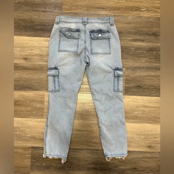 Kancan Jeans Winston High-Rise Cargo Slim Straight Size 7/27 Light Wash Denim - Picture 11 of 13